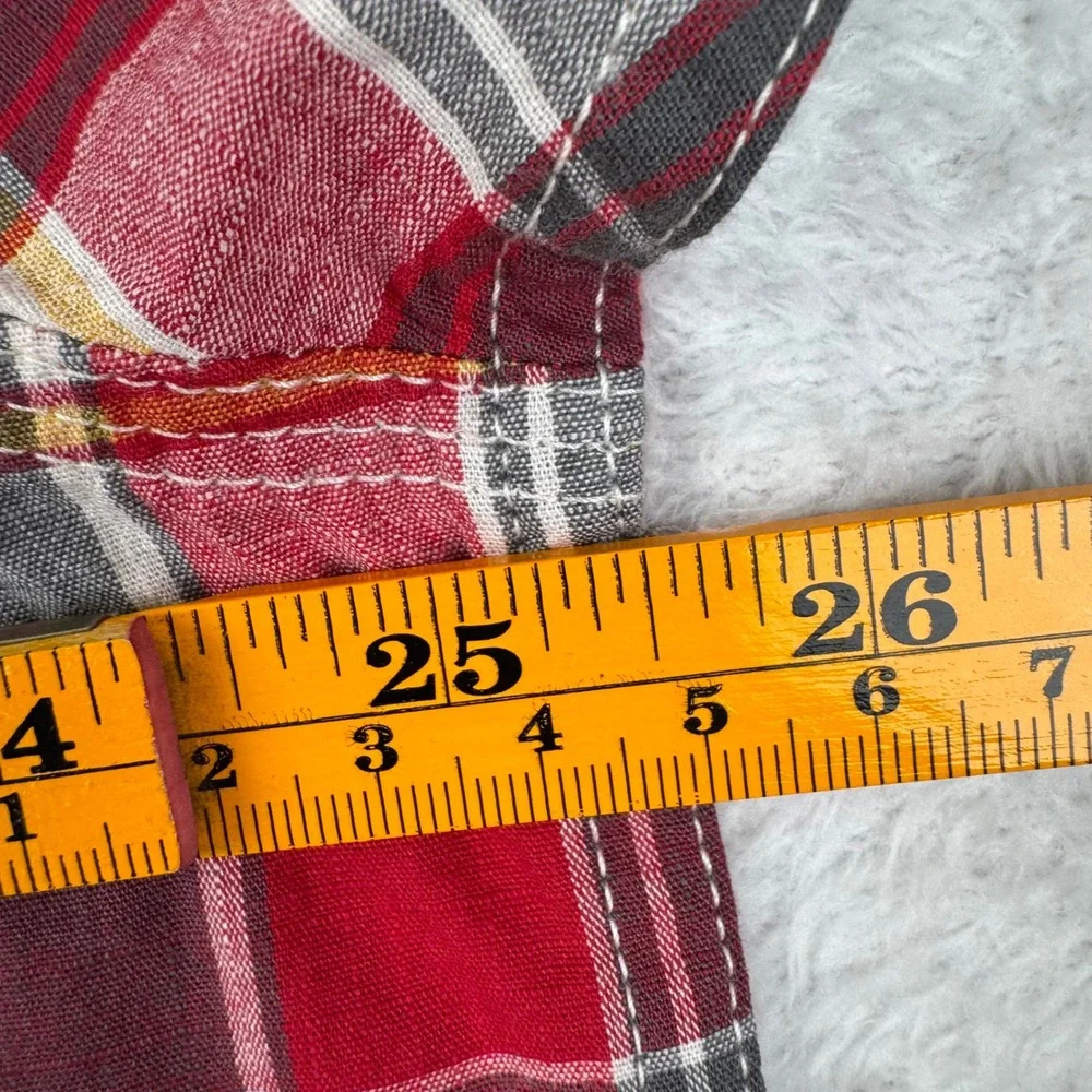 Woolrich Button Down Shirt Mens XL Red Plaid Short Sleeve Organic Cotton Stretch